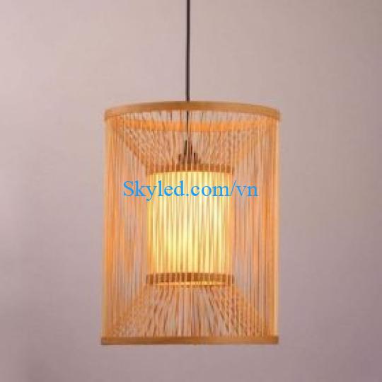 Đèn mây tre hình trụ có ống vải