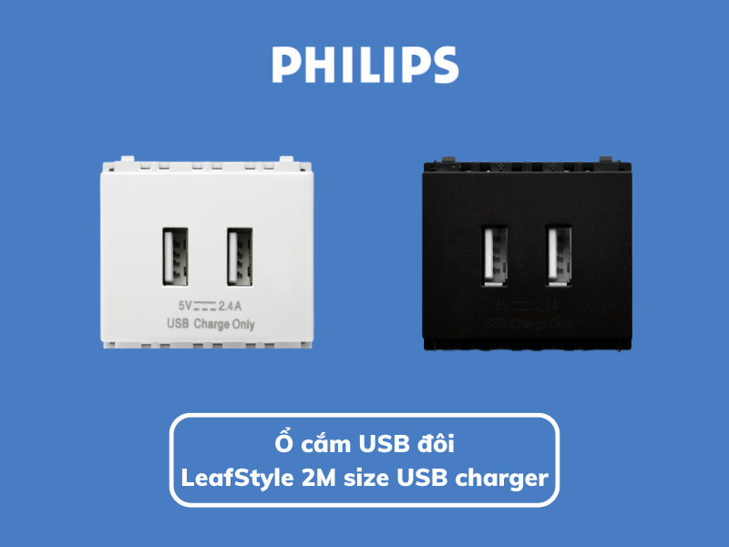 Ổ cắm USB đôi LeafStyle 2M size USB charger Philips
