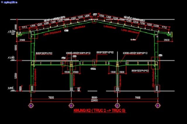 Ban ve autocad nha xuong co truc 2 tang