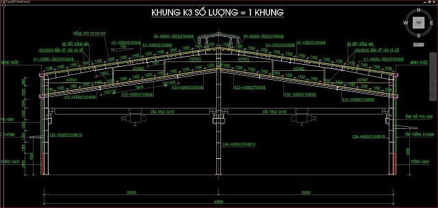 Ban ve autocad nha xuong co truc