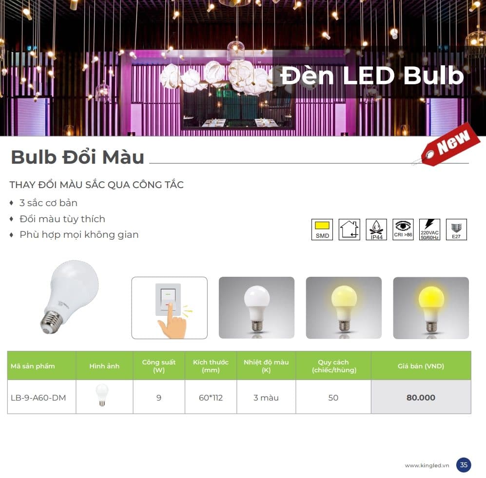 Bang Gia Den Bulb Doi Mau