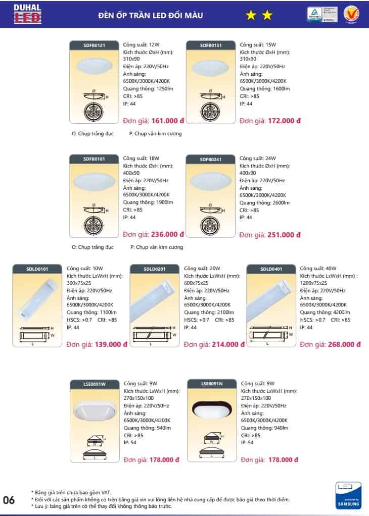 bang gia den op tran led doi mau