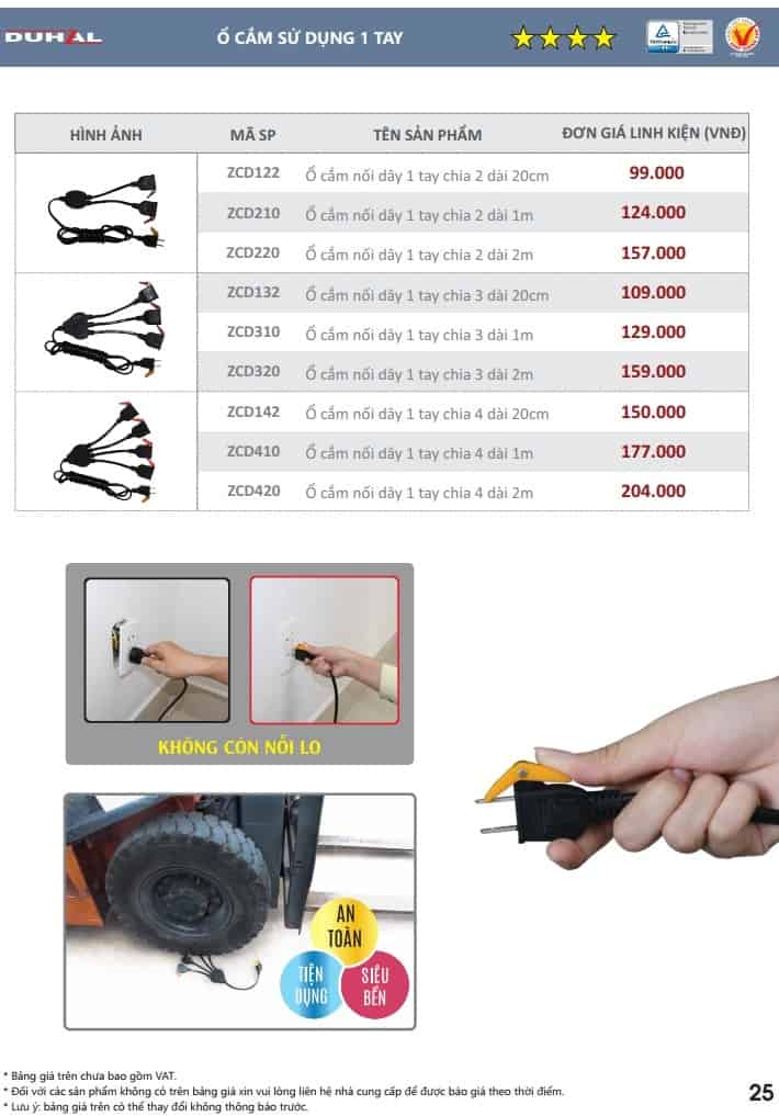 bang gia o cam su dung 1 tay