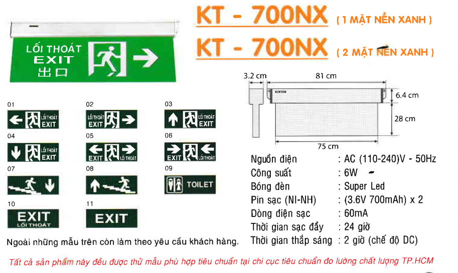 Den Exit Kentom Kt 700nx 1 Mặt Và 2 Mặt Nền Xanh
