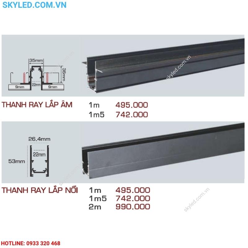 Kích Thước đèn Ray Nam Châm Anfaco